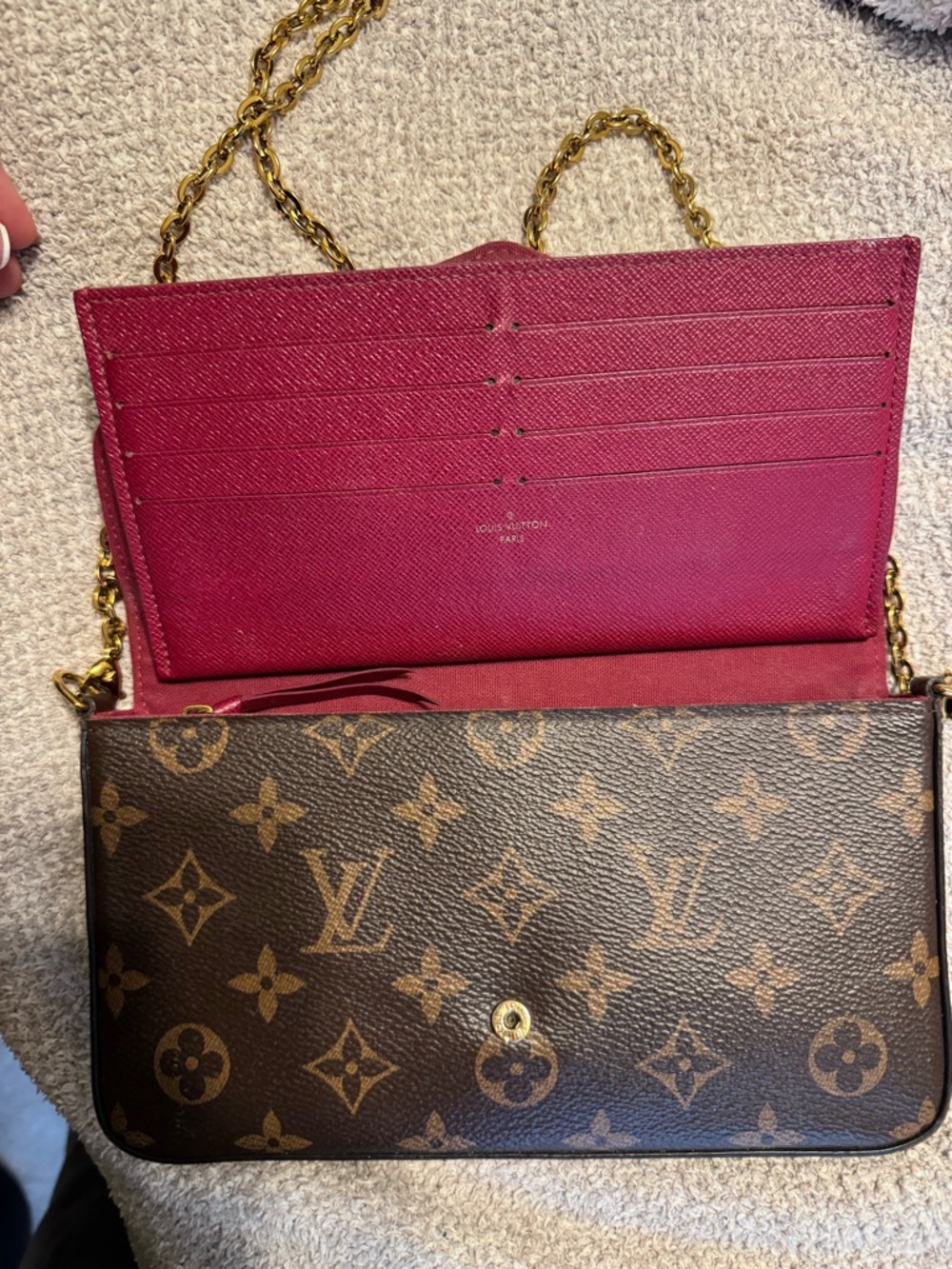 Louis Vuitton Brown Monogram Crossbody Wallet with Gold Chain - Picture 2 of 6